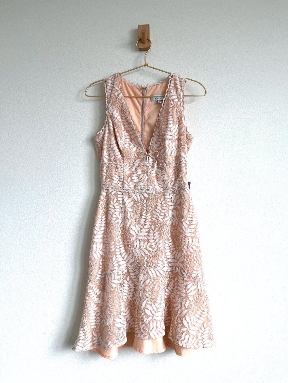 Adelyn Rae Nude V-Neck Lace Fit & Flare Dress - Coquette Cocktail Dress - XS